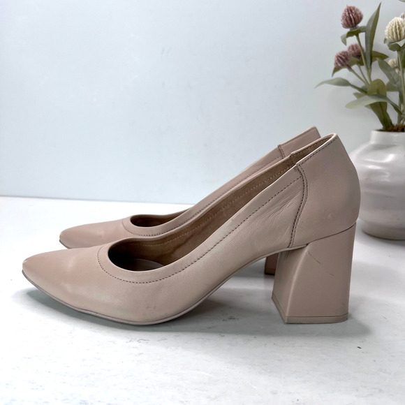 Paul Green Kami Leather Pointed Toe Block Heel Pumps Nude Women's US 10/UK 7.5